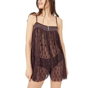 Free People Rule The World Sheer Sleep Romper Womens Size Large NWT $88